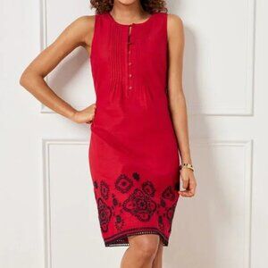 Talbots Pintuck Linen Blend Embroidered Dress Size 6